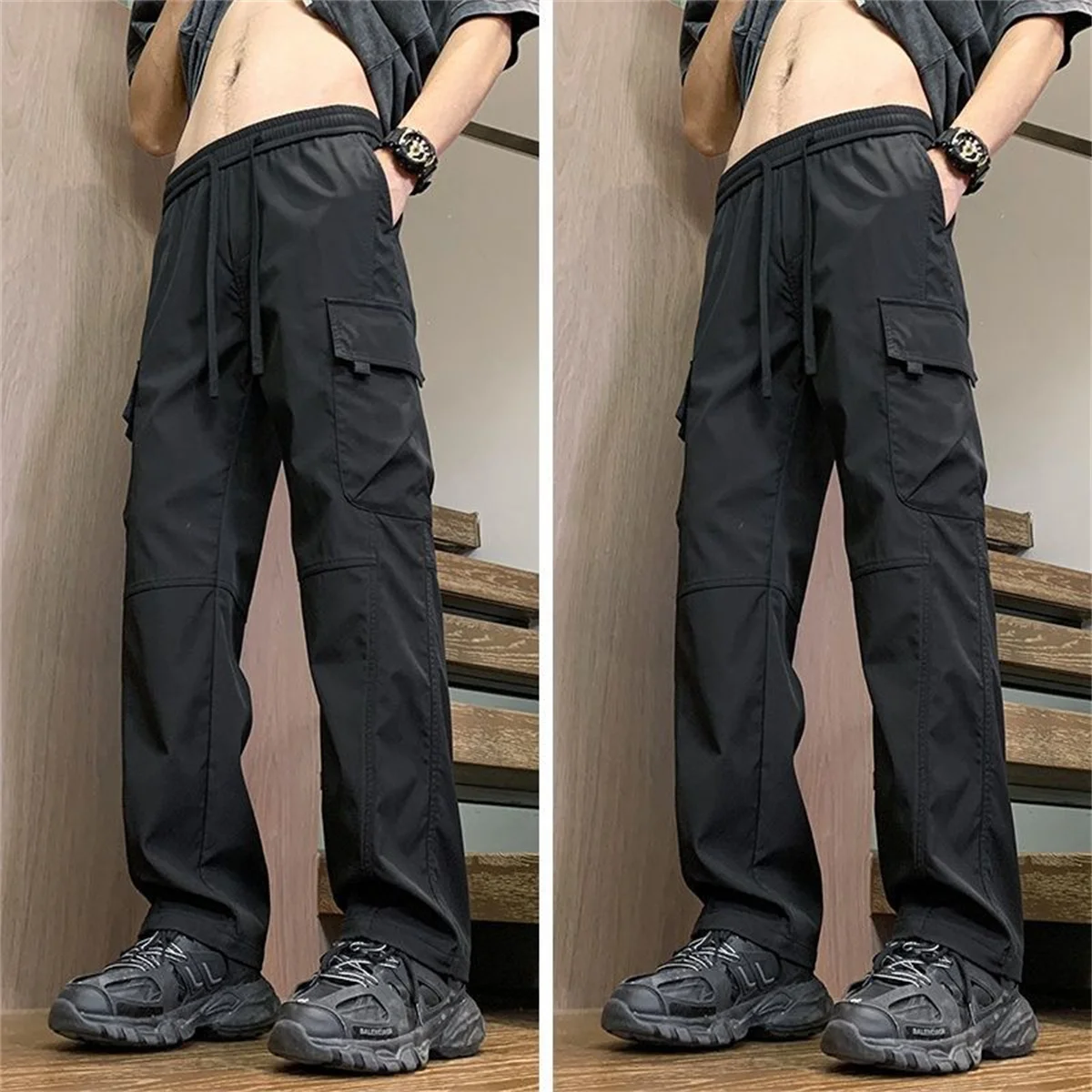 Sommer-Cargohose für Herren, gerader Schnitt, mit vielen Taschen, für Arbeit und Freizeit, lässige Jogginghose, modisch, im High-Street-Stil, für Outdoor-Aktivitäten, atmungsaktiv, locker geschnitten. – Detail 8