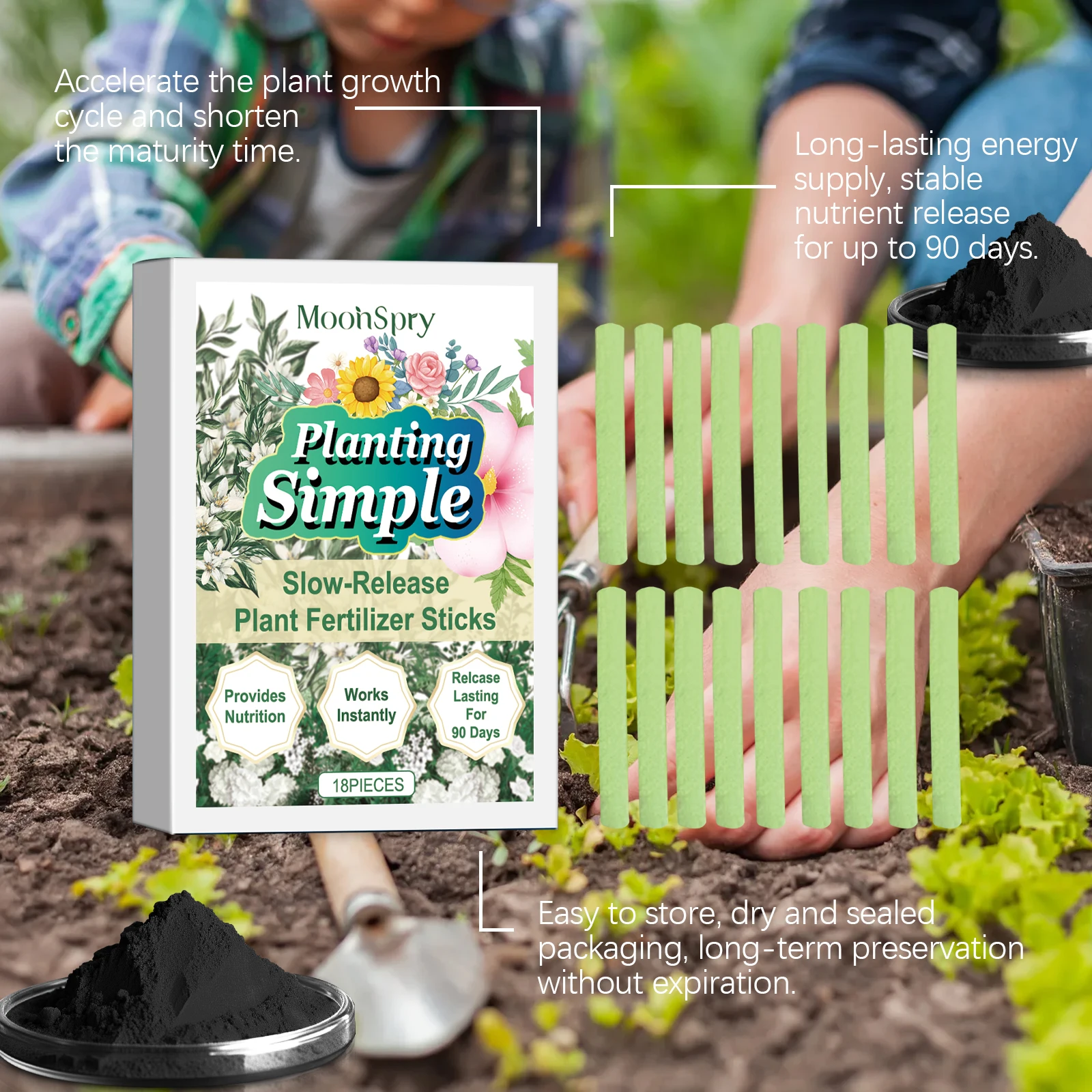 سماد نبات القمر عصا ملمع أوراق الشجر داخلي بوعاء زهرة نباتات خضراء إطلاق بطيء 90 يومًا أسمدة مغذية تدوم #2