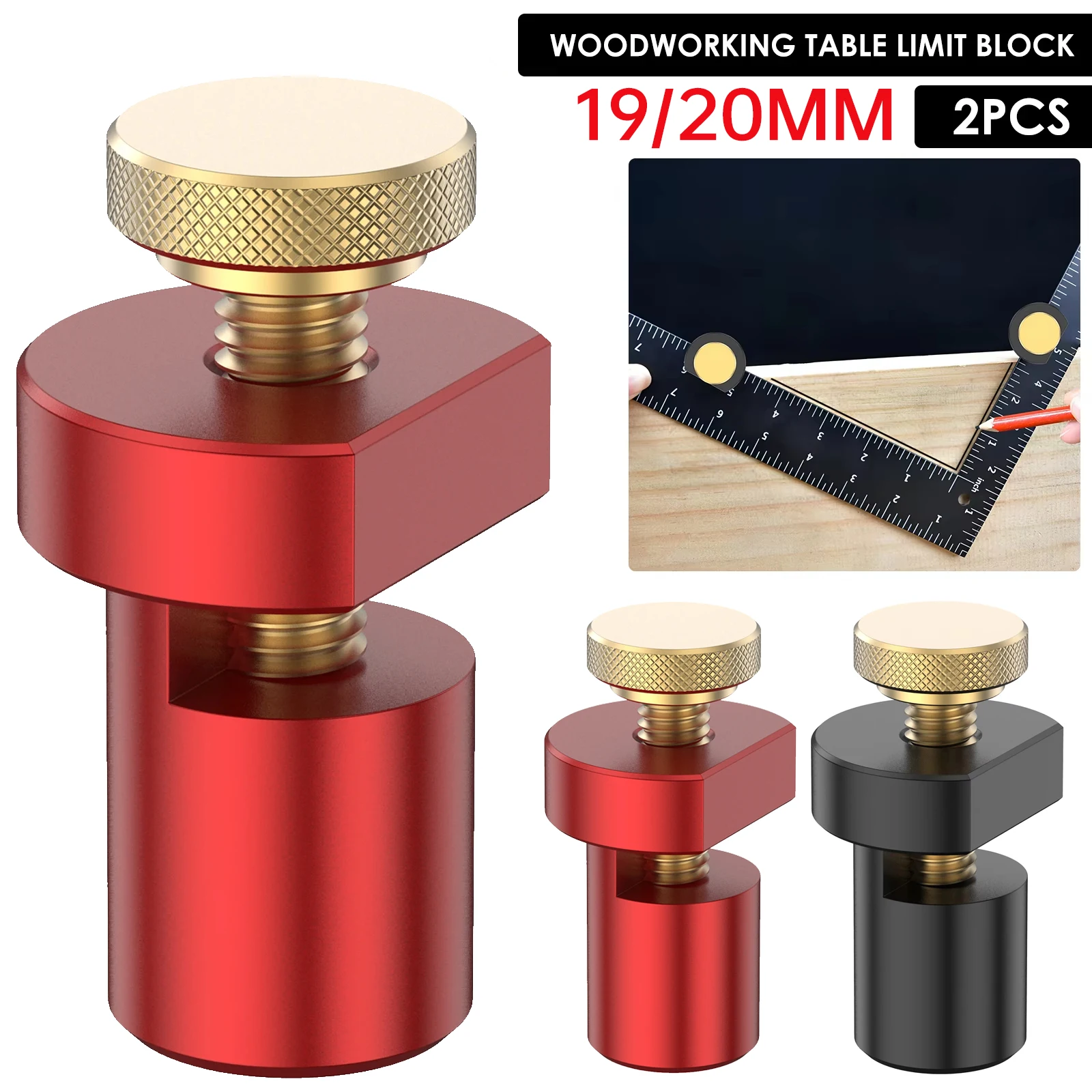 

2PCS 19/20mm Bench Clamp Aluminum Alloy Bench Dog Woodworking Table Stop Workbench Dogs Stops for MFT Tables DIY Projects