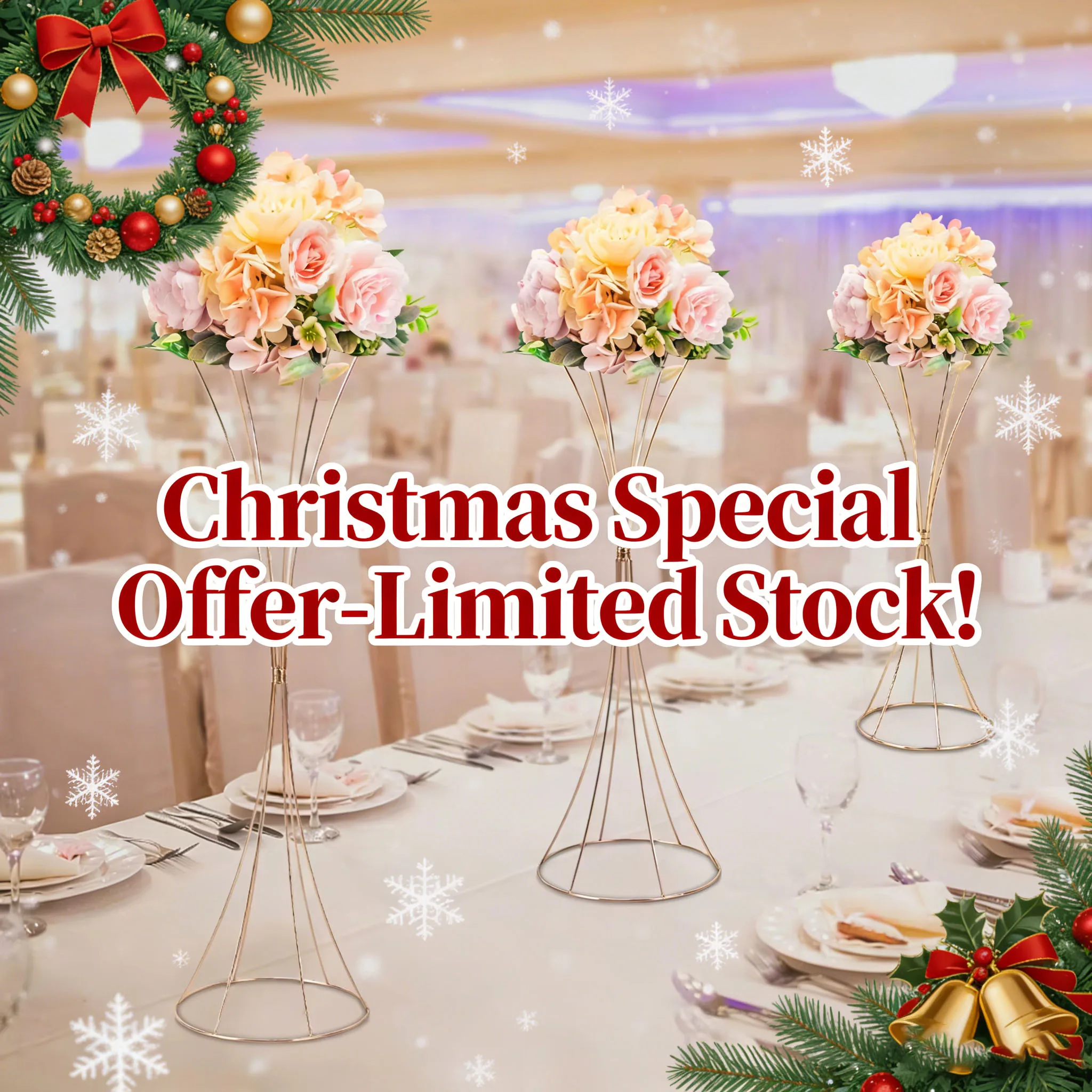 

3 шт. золотые центральные элементы для свадьбы стола, металлическая ваза для трубы, подставка для цветов для домашнего декора на годовщину Рождества, новинка