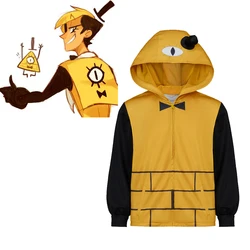 Bill Cosplay Cipher Costume Adult Men's Yellow Hoodie Fall Winter Sweater Jacket Halloween Spooky Cosplay Costume