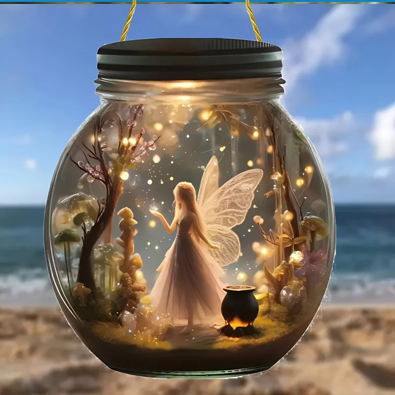 Boho Fairy Solar Jar Hanging Signage Enchanted Forest Themed Acrylic Decor for Living Room Ideal Gift for Fantasy Enthusiasts