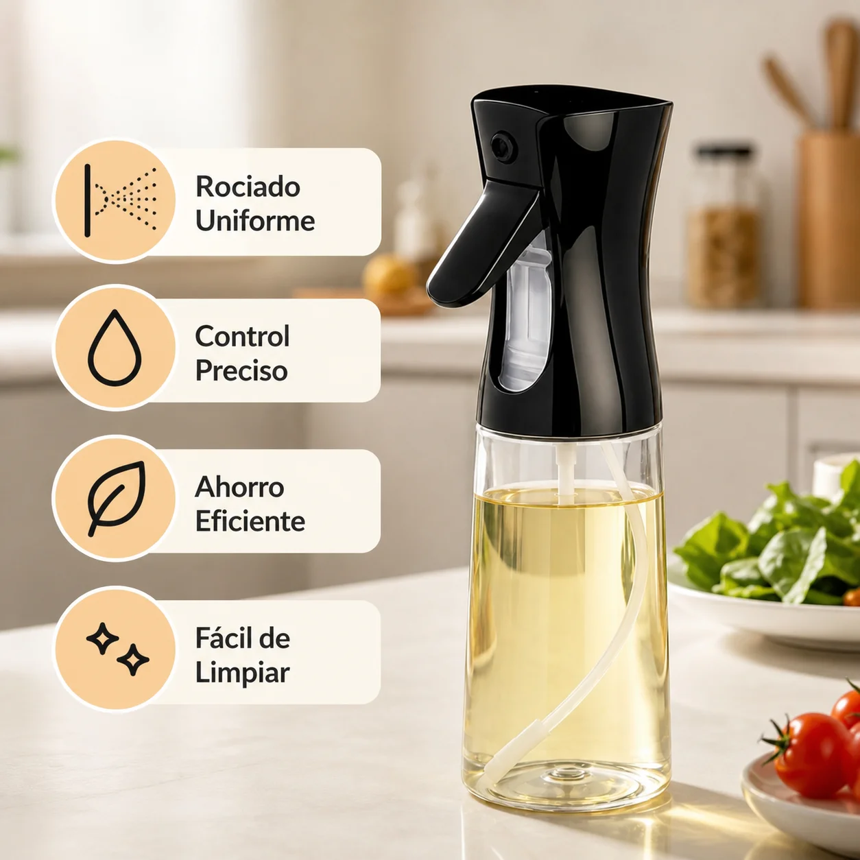 Spray de Óleo de 200ml na Cor Preta, Spray de Cozinha em PP para Vinagre e Azeite, Dispensador de Névoa Fina para Fritadeira, Saladas e Churrasco 5.5x8x22cm
