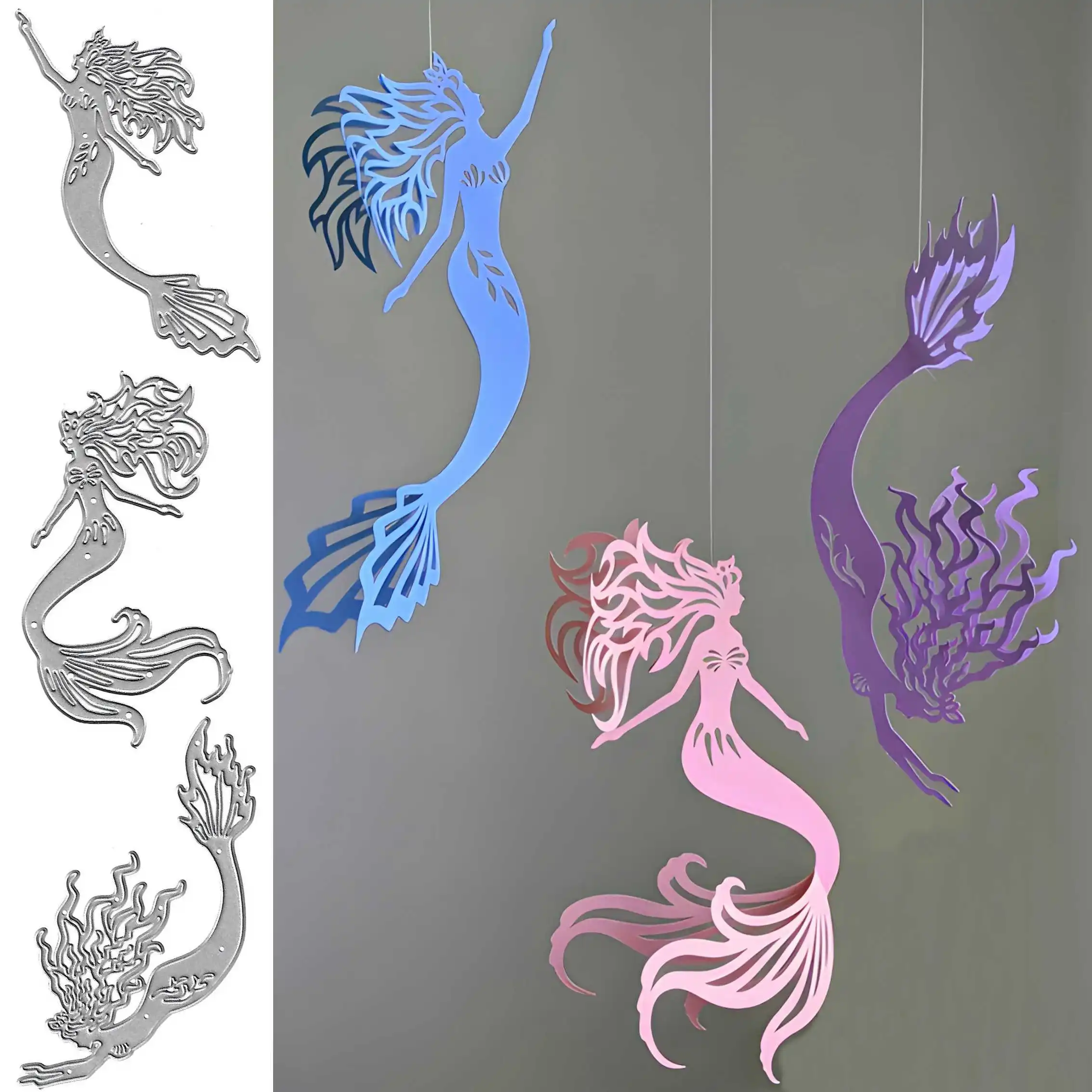 Mermaid Metal Cutting Die Die-cut Card Topper Scrapbooking Photo Album Home Decorations DIY Paper CraftGift