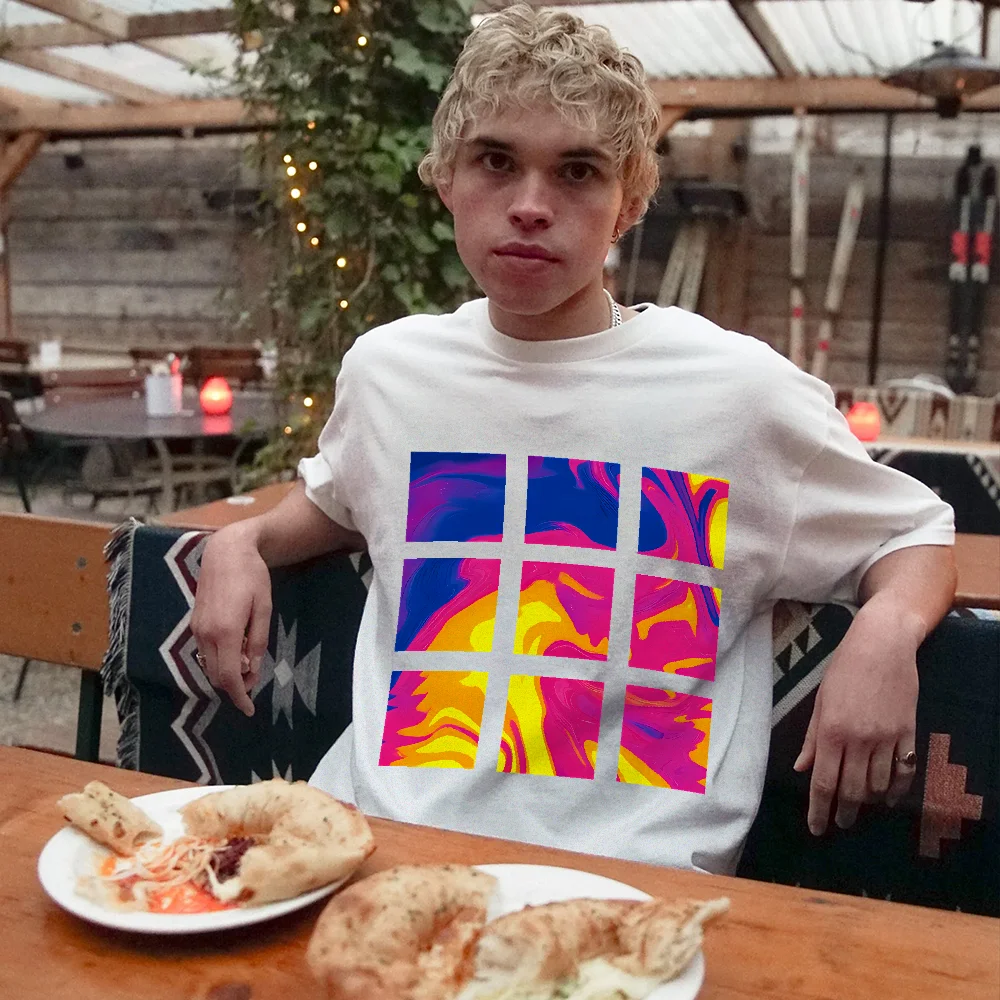 Camiseta estampada com retalhos abstratos de instrumento de imagem térmica, unissex, para homens e mulheres, algodão puro, camiseta plus size