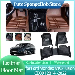 Car Leather Floor Mat for Ford Mondeo MK5 Fusion CD391 2014~2022 Anti-dirty Foot Interior Liner Waterproof Pad Carpet Accessorie