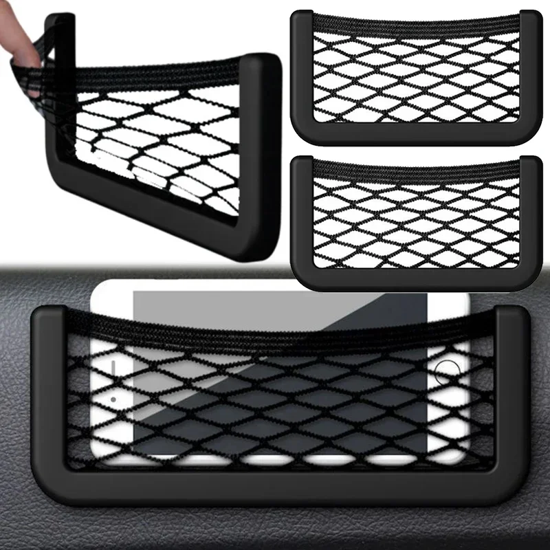 Sac de rangement universel pour voiture, auto, pâte, filet, poche, support de téléphone, sac en filet pour portefeuille, prédire