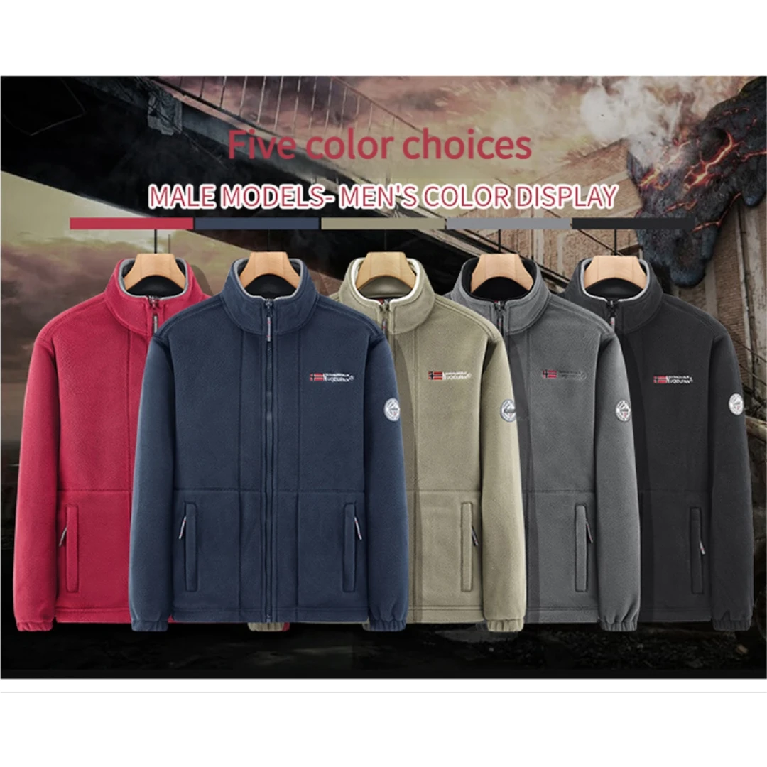

Winter Warm Fleece Jacket Men's Climbing Double Thickened Pocket Jacket Outdoor High Collar Windproof Ski Sweatshirt Coat Men
