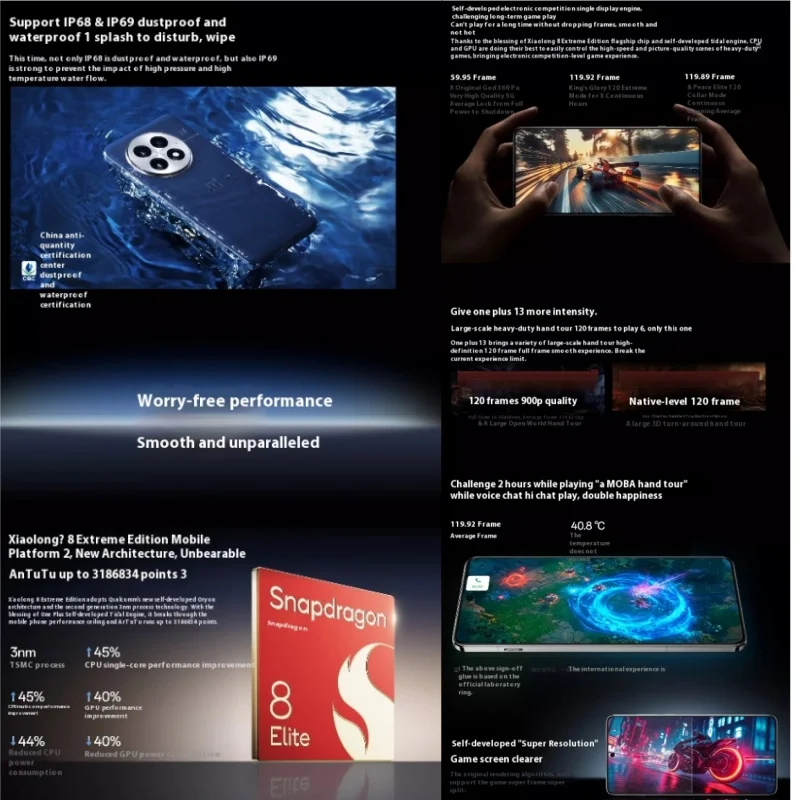 هاتف محمول Oneplus 13 الأصلي كاميرا 50.0 ميجابكسل 100 وات شحن بطارية 6000 مللي أمبير في الساعة 6.82 بوصة OLED 120 هرتز سنابدراجون 8 Elite IP69 مقاوم للماء #3