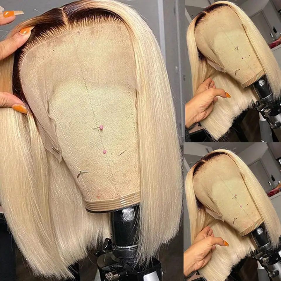 Ombre Human Hair Wig 4/613 Blonde Short Bob Wig Transparent Lace Front Human Hair Wigs 13X4 Straight Lace Frontal Wig Short Bob