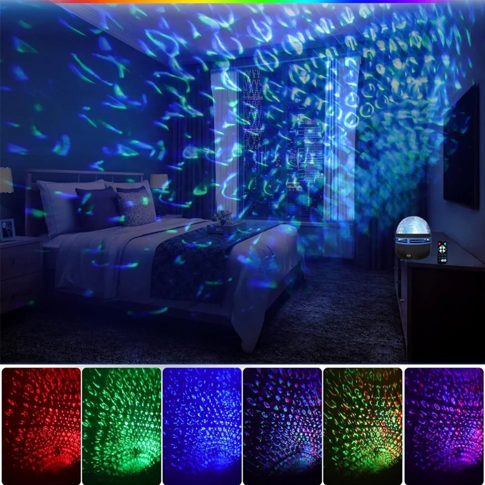 LED Starry Sky Light Water Ripple Projection Light Colorful Rotating Night Light Children\'s Bedroom Party Christmas Decoration