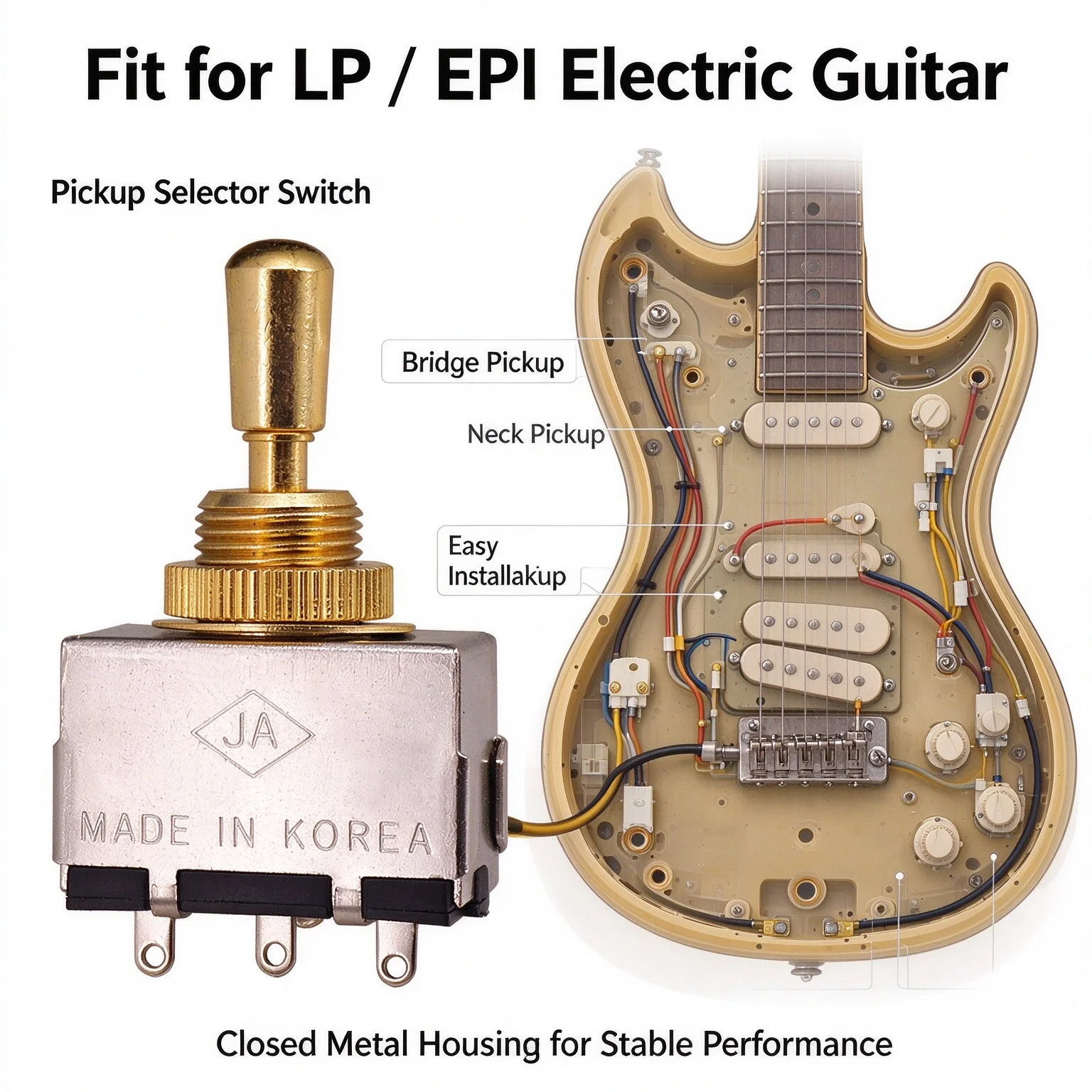 Metal Closed 3 Way Pickup Selector Switch with Copper Knob for LP Electric Guitar Pickup Control Replacement Guitar Hardware Par