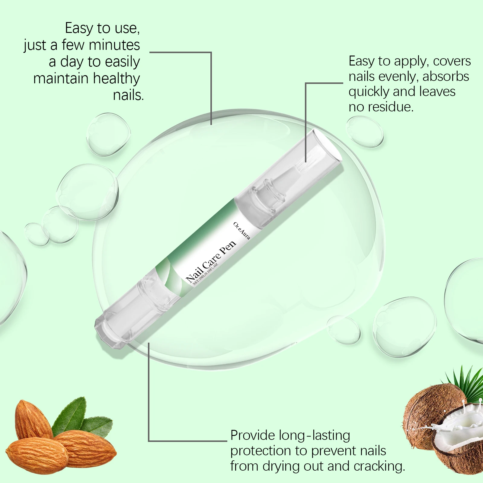 Stylo de soin des ongles naturel, prévient les fissures, hydratant, nourrissant en profondeur, soulagement de l'inconfort, renforcement de la Structure des ongles, stylo à huile