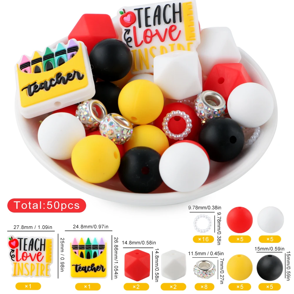 Silicone Focal Beads Teacher Series Silicone Beads Set DIY Beadable Pen Bracelet Necklace For Jewelry Handmade Accessories