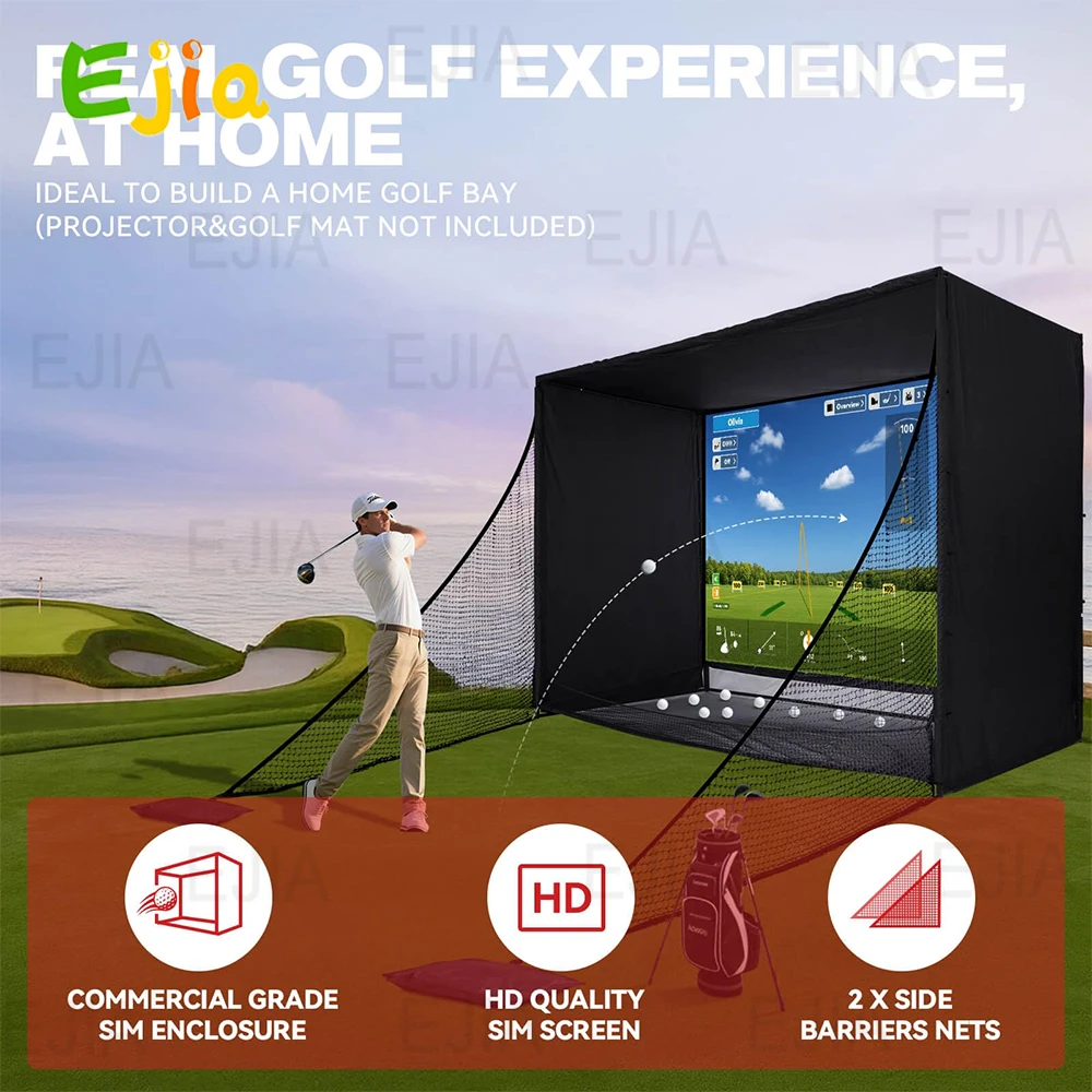 Complete Set With Frame Outdoor Golf Simulators Enclosure HD Impact Screen Kit 10/12/14 FT Golf Simulator Enclosure Tent  Indoor