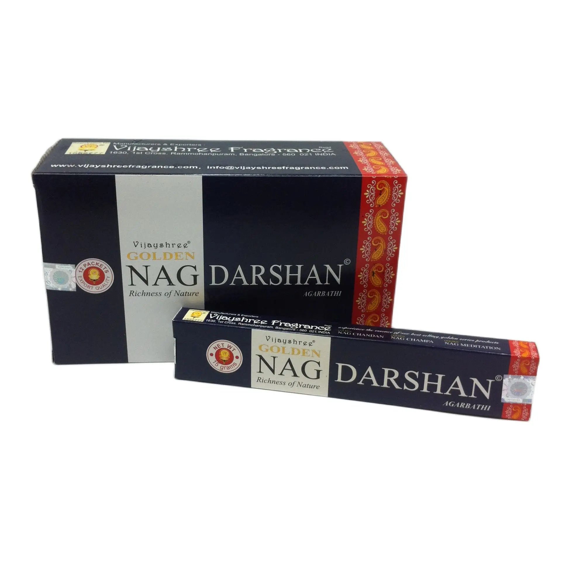 Golden Nag Darshan incense on rods are served 12 boxes of 15 rods each handmade