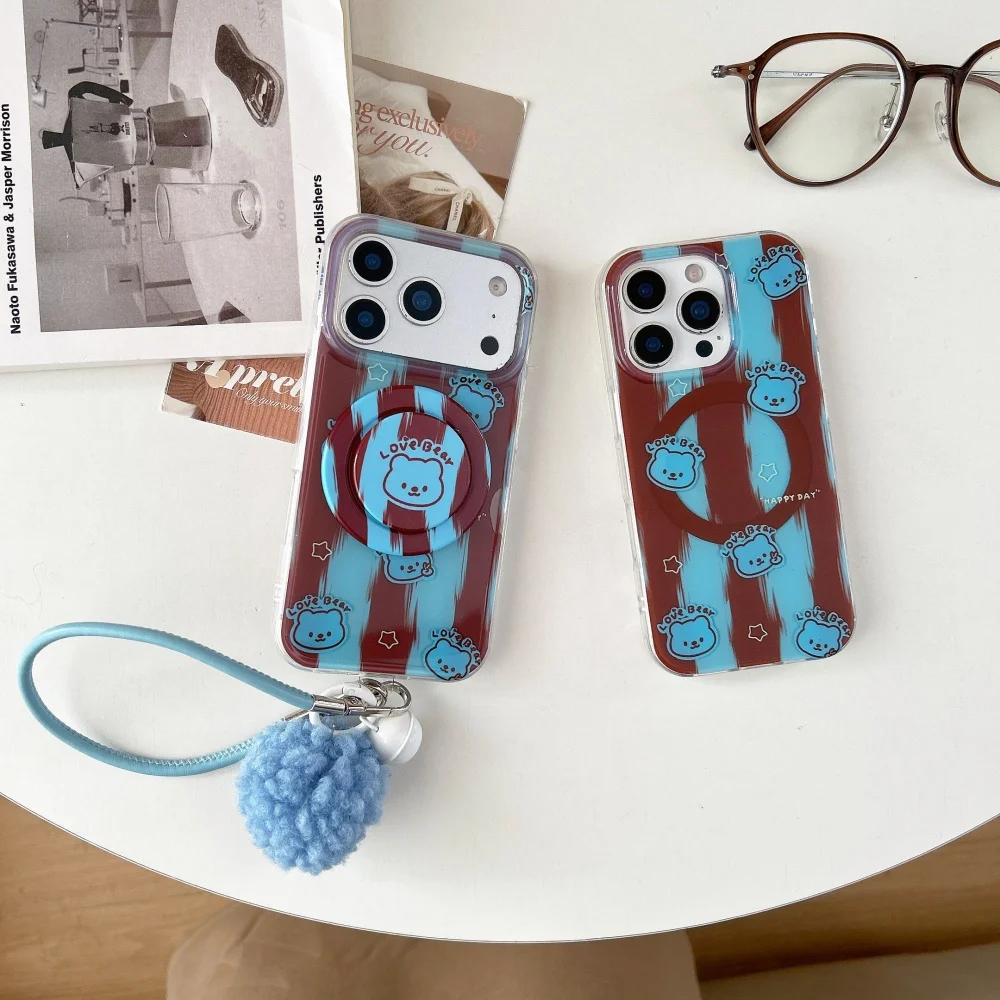 

Winter blue striped puppy for magnetic holder mobile case,suitable for iPhone13/14/15/16/17ProMax,new shockproof protective case