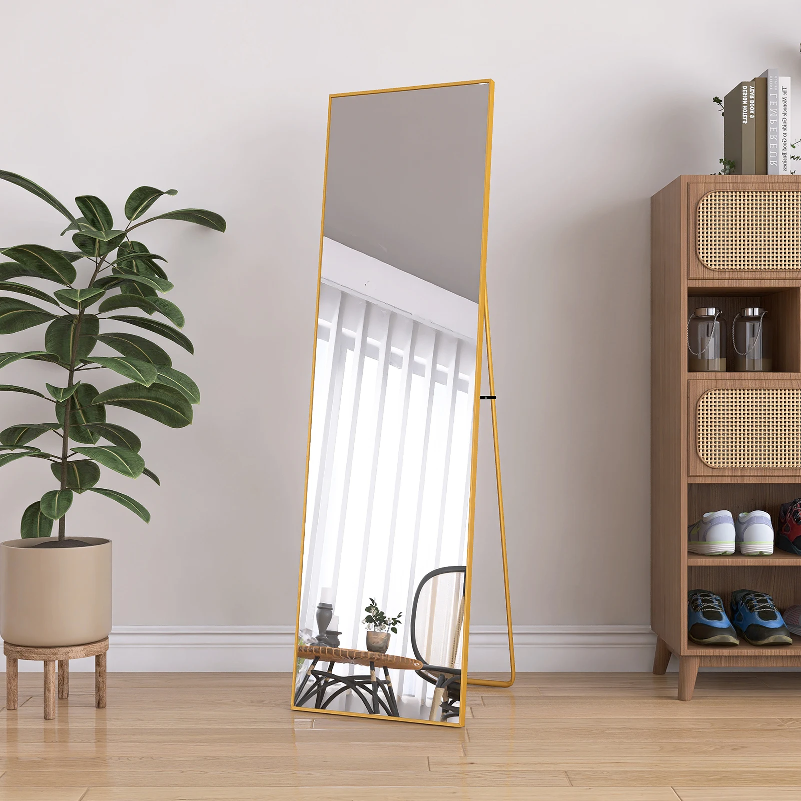 مرآة لكامل الجسم مقاس 140 × 40 سم من Anajqaqia، مرآة أرضية كبيرة عالية الدقة مع إطار معدني وزجاج مقسى، لغرفة المعيشة، ذهبي #3