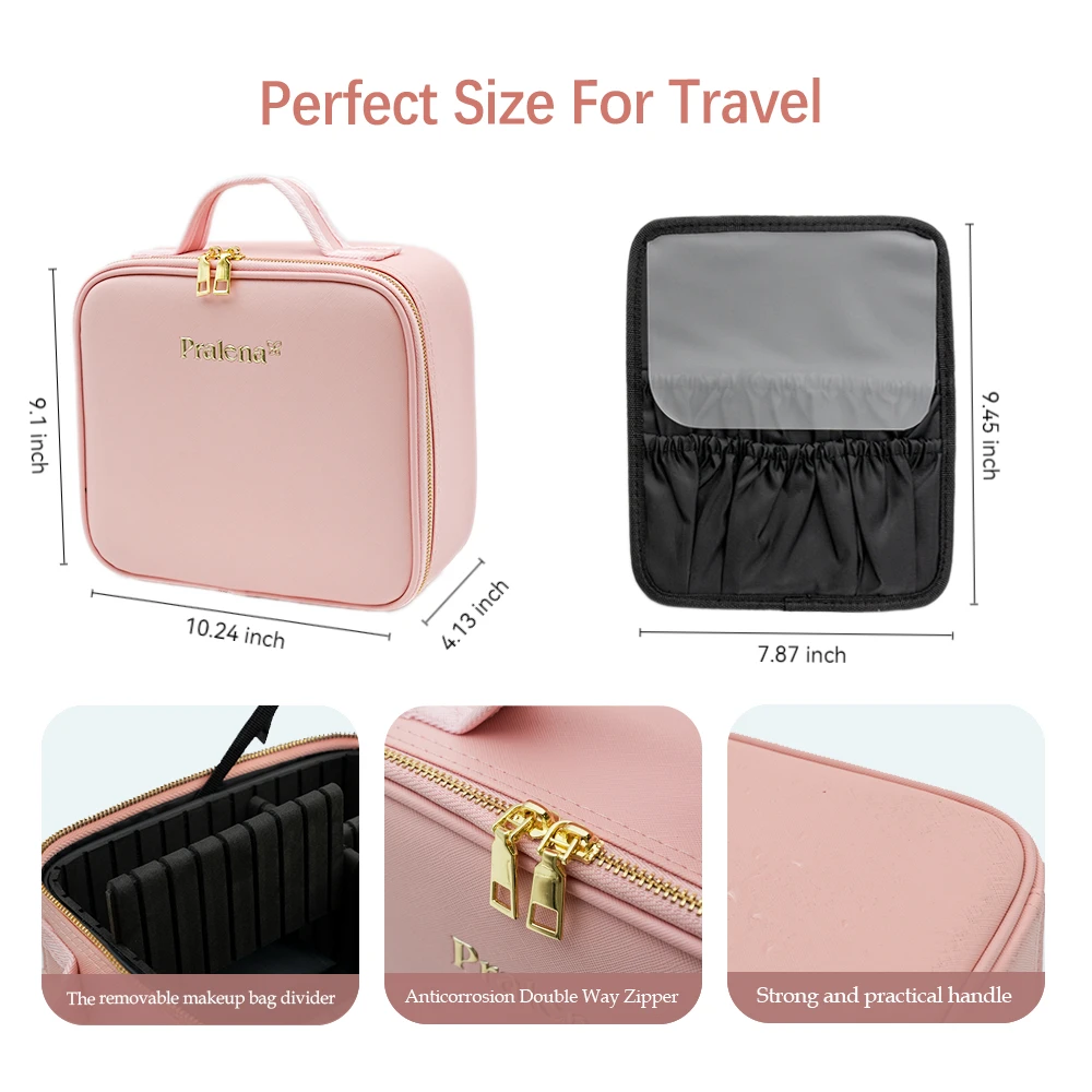 Makeup Bag with LED Mirror, Travel Makeup Organizer, Makeup Case with 3 Color Lighted Setting and Portable Storage and Adjustabl