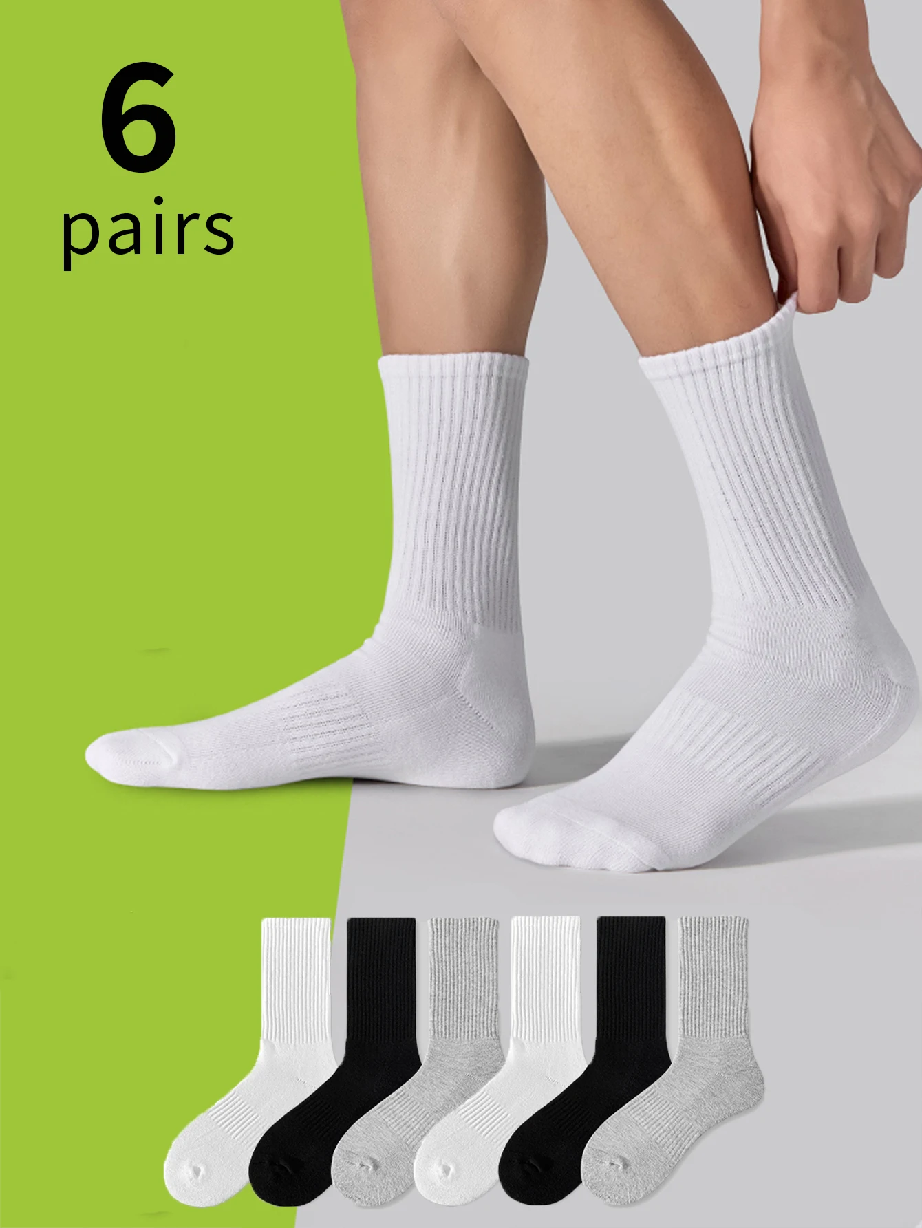 6 pairs of socks Men\'s Summer Thin deodorant medium tube sports socks white and black thick socks