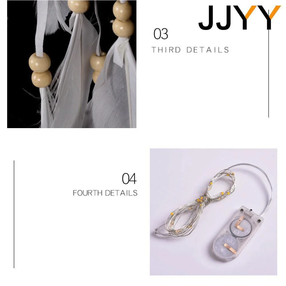 JJYY Peach Heart Dream Catcher Decoration Pendant White Feather Handmade Home Decoration Wall