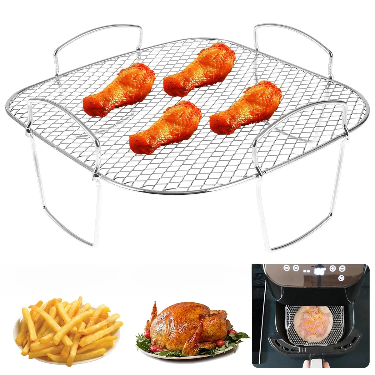 Support de friteuse à Air, support de cuisson multicouche en acier inoxydable, support de cuisson empilable pour Toast BBQ, plateau de panier, accessoires de friteuse à Air