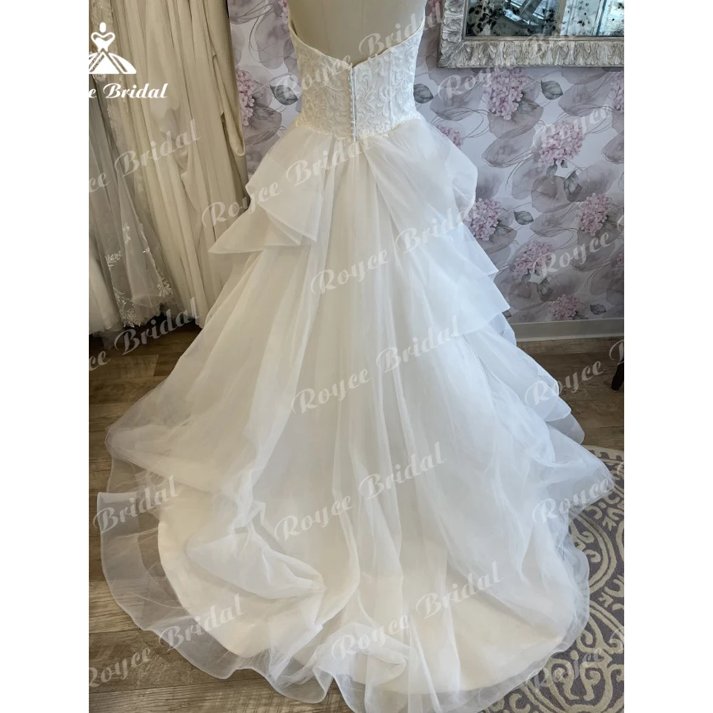 Sexy Sweetheart Sleeveless Back Button Lace Top Tulle A Line Wedding Dress Boho Bridal Gowns Sweep Vestidos De Novia Robe