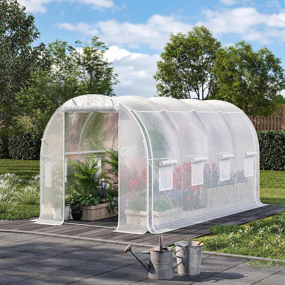 【Breeins】White 4M/6M Outdoor Tunnel Greenhouse with Steel Frame