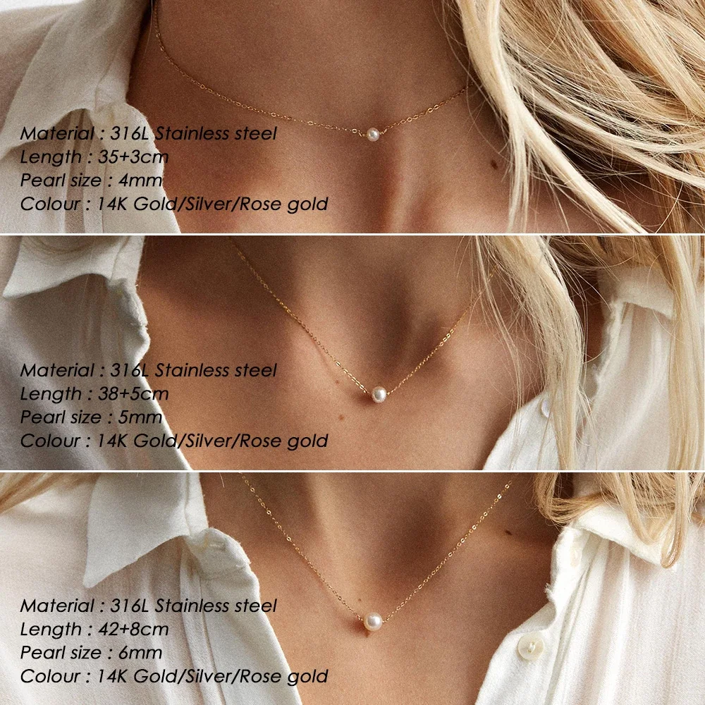 SUNIBI 316L Stainless Steel Choker Necklace for Women Imitated Pearl Dainty Pendant Necklaces Girl Gift Jewelry Accessories
