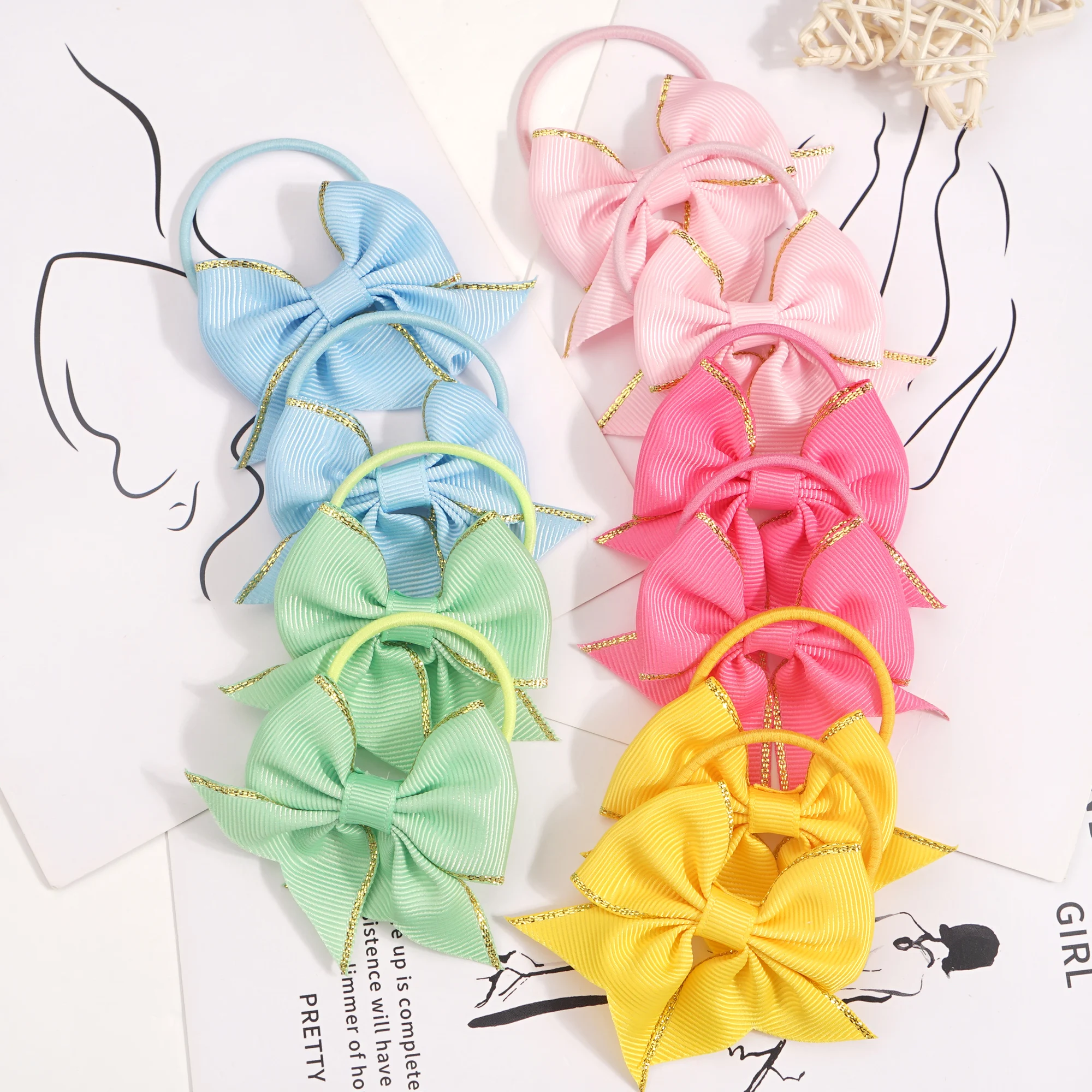 40pcs Grosgrain Ribbon Pigtail Hair Bows Elastic Hair Ties Hair Bands Holders Hair Accessories for Baby Girls Infants Toddler