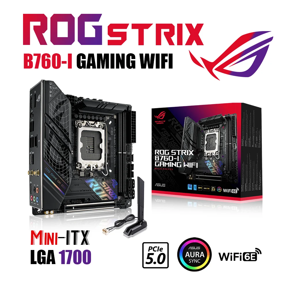 Материнская плата ROG STRIX B760-I GAMING WIFI DDR5 LGA1700, системная плата Mini-ITX, 64 ГБ, 7600(OC), Поддержка Intel 12-го 13-го поколения, i5 i7 i9 Kit RGB PCIE 5.0 USB для настольных ПК геймеров