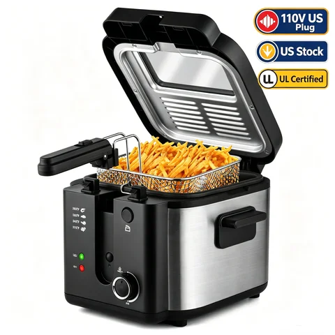 2.5L 1500W Electric Deep Fryer (US Plug) Large Capacity Countertop Home Fryer for Fried Chicken Fries Pot UL