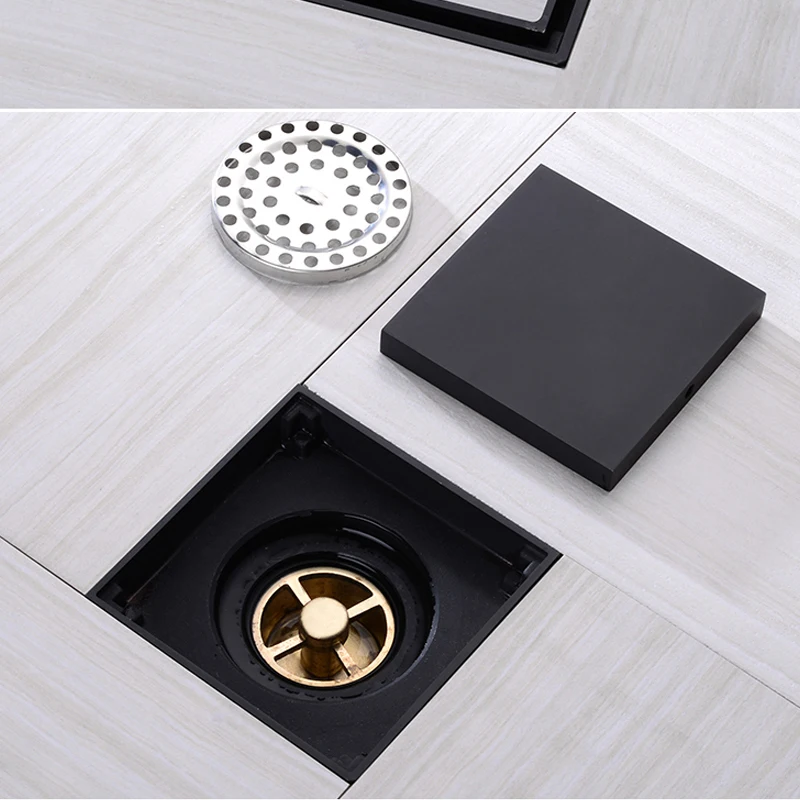 Square Anti-odor Floor Waste Grates 100X100 Shower Drain Black Bathroom Floor Drain Tile Insert 100% Brass Bathroom Accessory