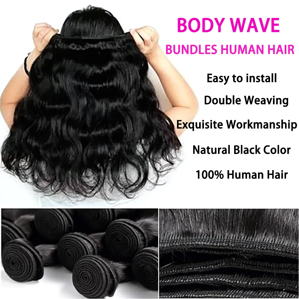 30 34 Inch Body Wave Bundles 100% Human Hair Bundles Raw Hair Extensions Brazilian Remy Natural Water Wave 1 3 4 Bundle Deals