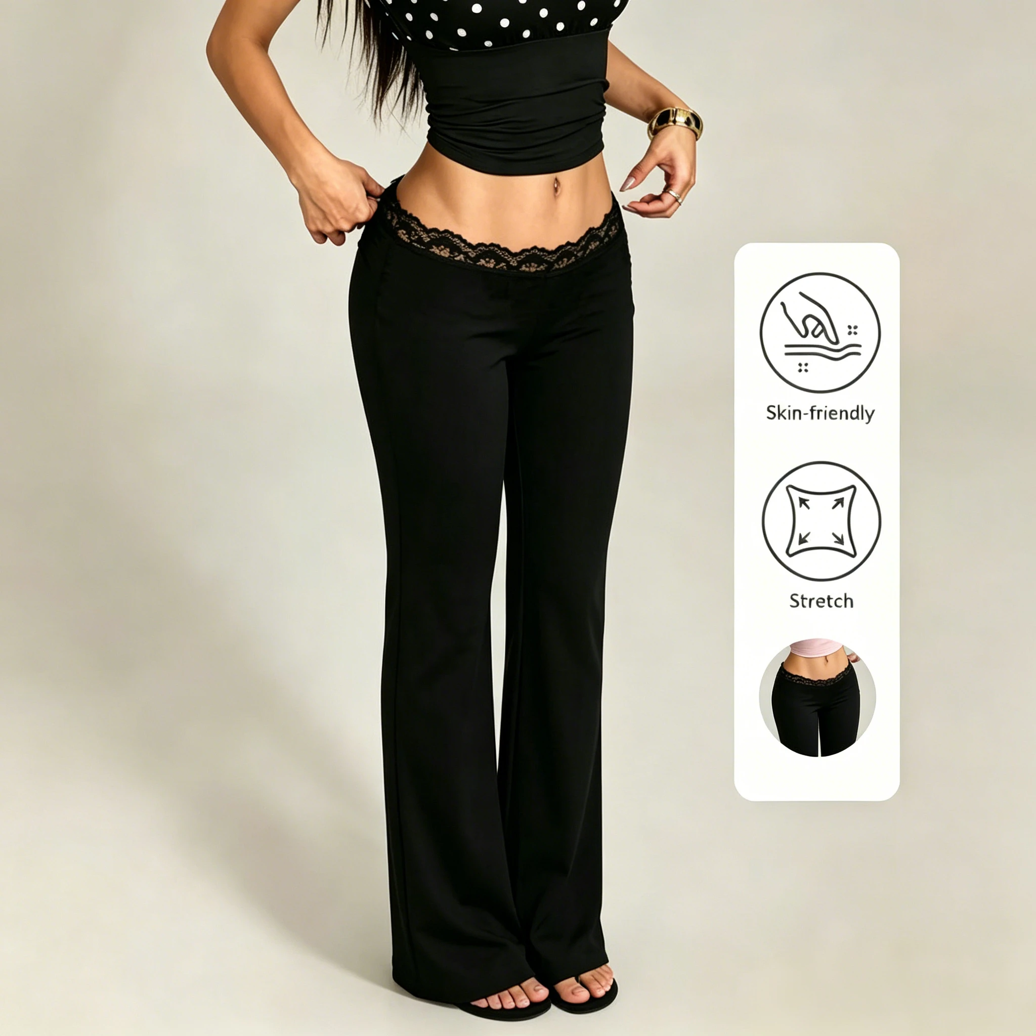 New Sexy Lace High Waisted Leggings for Girls, Flared Pants, Daily Casual Elastic Breathable Pants, Women's Clothing for Travel image 4