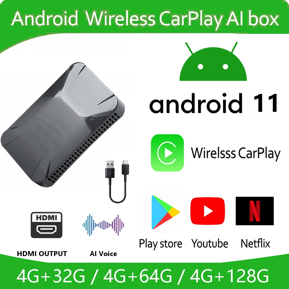 Wireless Carplay Ai Box Android Auto Netflix  TV Box Multimedia Adapter Youtube 4G LET  Spotify For Benz Mazda Audi Volkswage