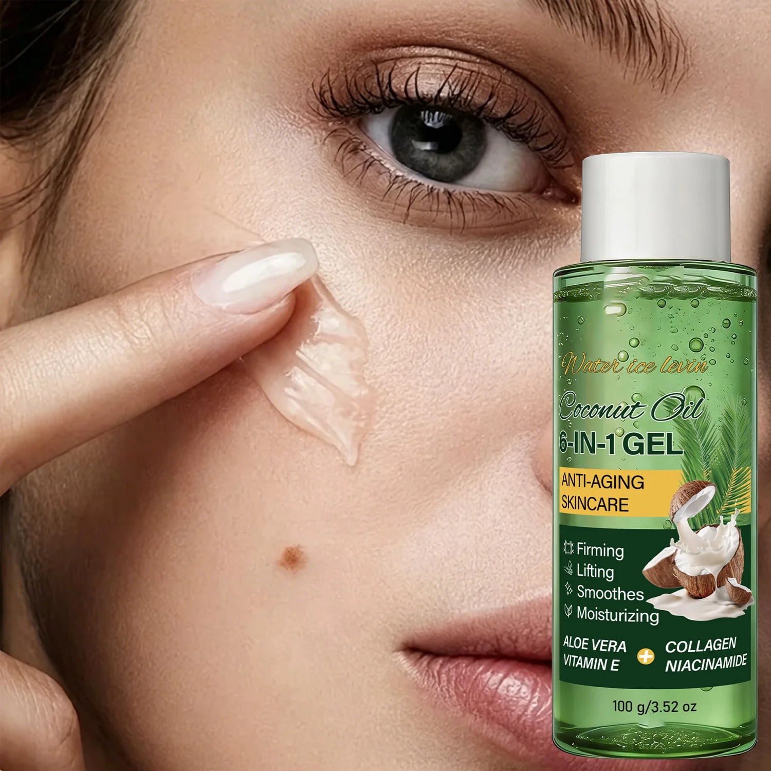 WATER ICE LEVIN Coconut Oil 6‑In‑1 Skin Gel 100g Vitamin E Aloe Vera Collagen Gentle Moisturizing Daily Facial Care Gel
