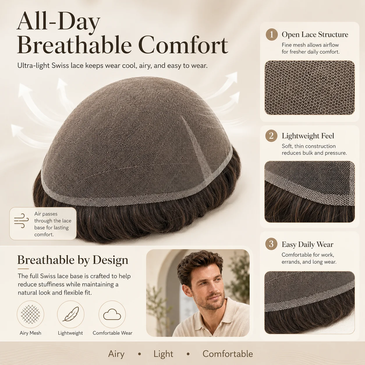 Topunique Full Swiss Lace 90% Light to Medium Light Men Toupee Capillary Prothesis Hair Replacement System Hair Piece For Men