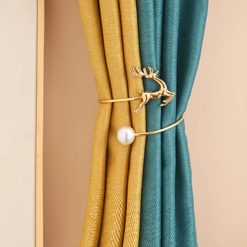 2-Piece Deer Head Curtain Tiebacks – Elegant and Durable Zinc Alloy Metal Curtain Hooks, Suitable for Living Room and Bedroom
