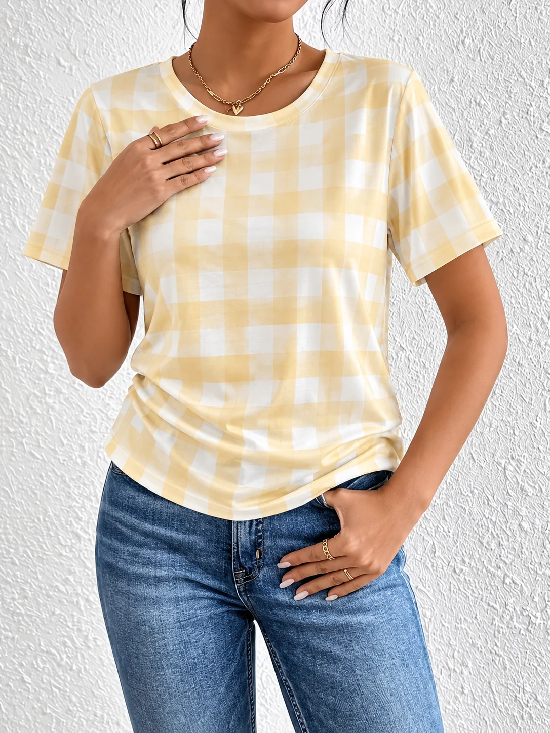 Smart Home Yellow - Yellow Plaid Short-Sleeved Women's Home Wear