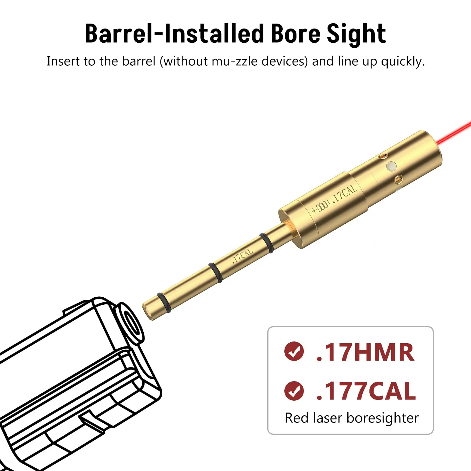 Cvlife Gewehr Airsoft 17hmr/.177 cal End Barrel Bore Sight roter Laser Bore sighter mit 4 Sätzen Batterien und Ersatz-O-Ringen