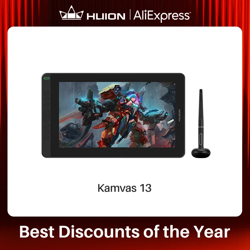 HUION Kamvas 13 Черный графический планшет для рисования Монитор для полного ламинирования Монитор для рисования Gamut 120% sRGB 266PPS с