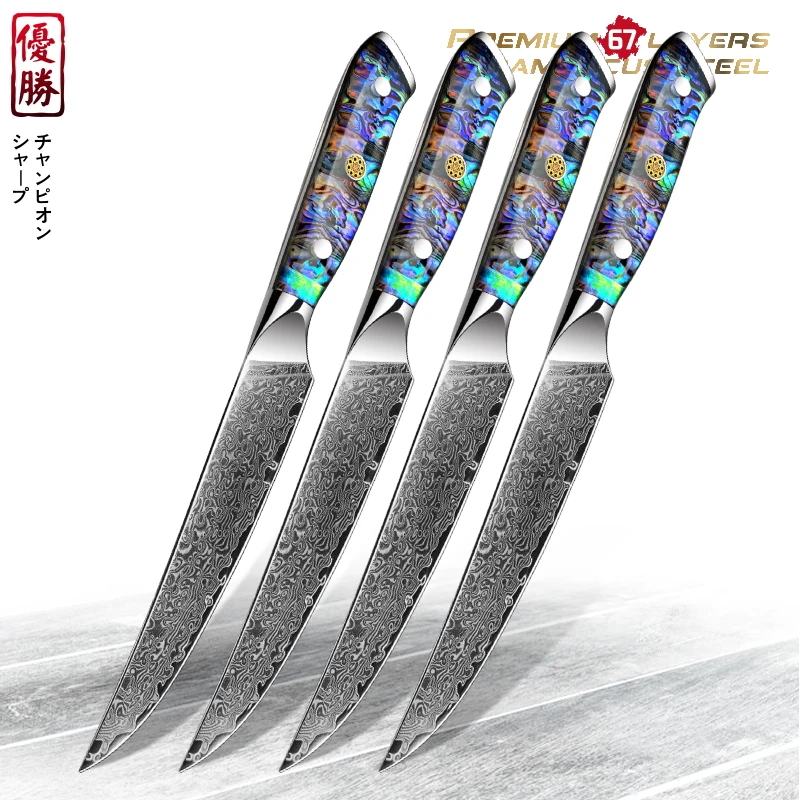 

4 PCS Steak Knife Set Chef Knife Set Japanese Damascus Steel Slicing Professional Kitchen Knives Cutlery Kitchen Cooking BBQ NEW