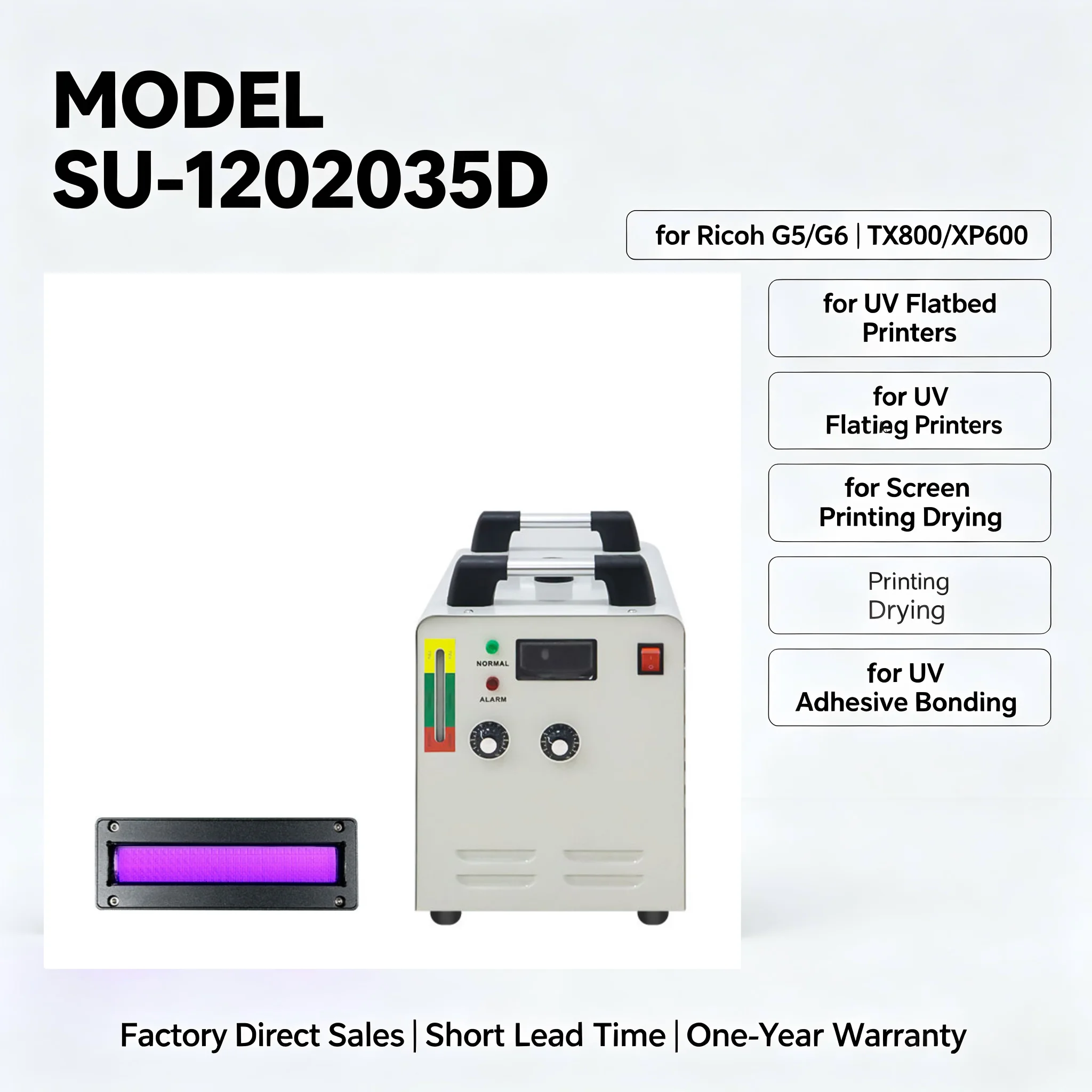350W Water-Cooled UV LED System 120*20mm 12W/cm² for Ricoh G5/G6 Flatbed Screen Printing UV Glue Curing OEM Factory Direct