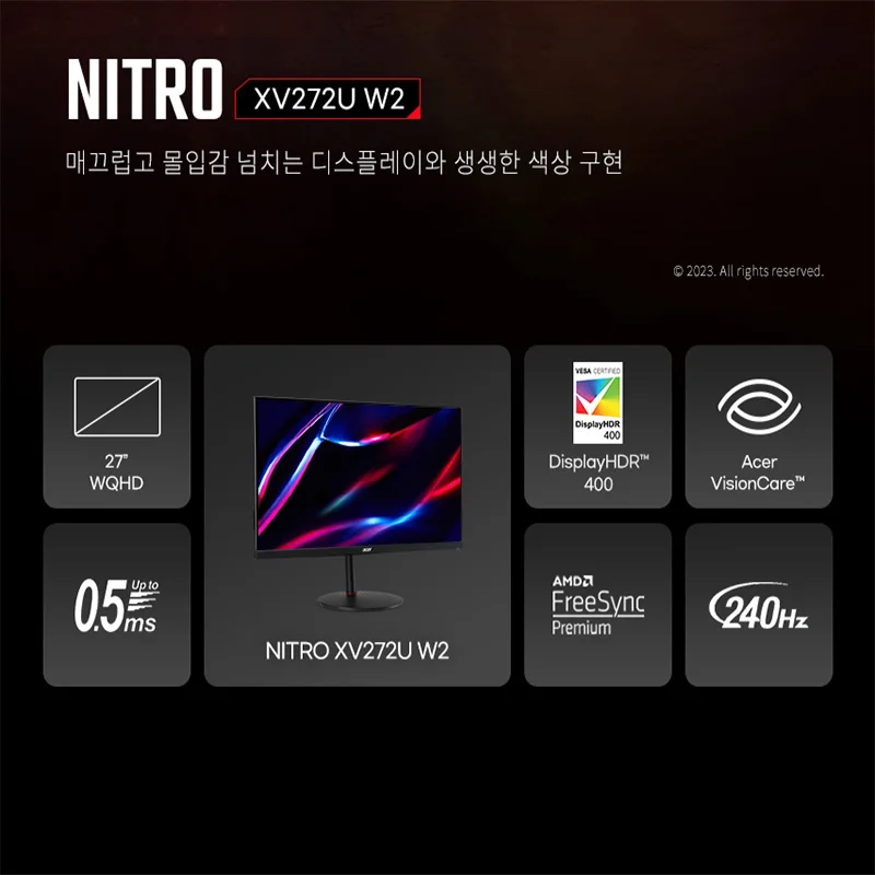 [Hansung] Acer ACER NITRO XV272U W2 QHD Fast IPS 240Hz 27 inch Gaming Monitor (defect-free)