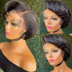 Short Bob Wig Pixie Cut Wig Straight Human Hair Wig 13X4 Transparent Lace Frontal Wig Natural Color Straight Pixie Cut Wig