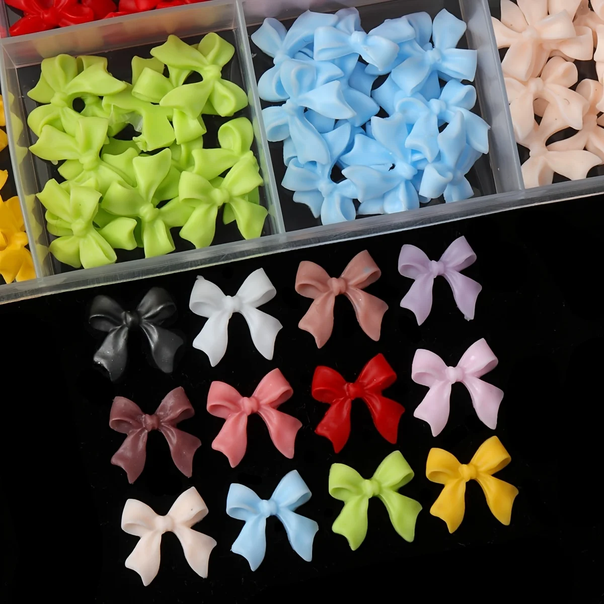 250 Stück mehrfarbige Mini-Schleifen-Nagelanhänger – 3D-Harz-Flachschleifen-Verzierungen für Frühling/Sommer DIY-Maniküre, japanischer Stil – Detail 3