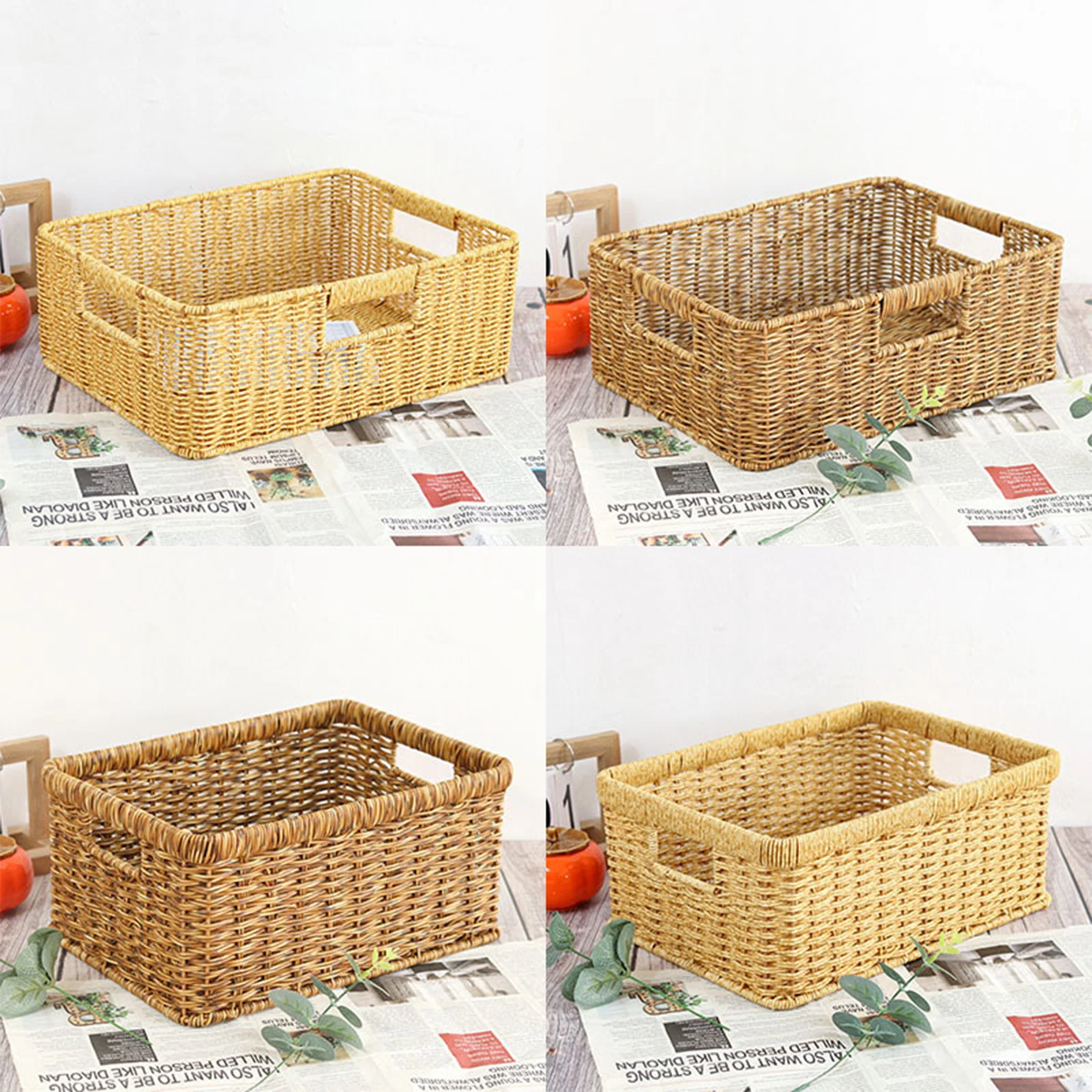 Rattan Storage Basket Serving Organizer Hand Woven Container Storage Bin for Kitchen Household Living Room Farmhouse