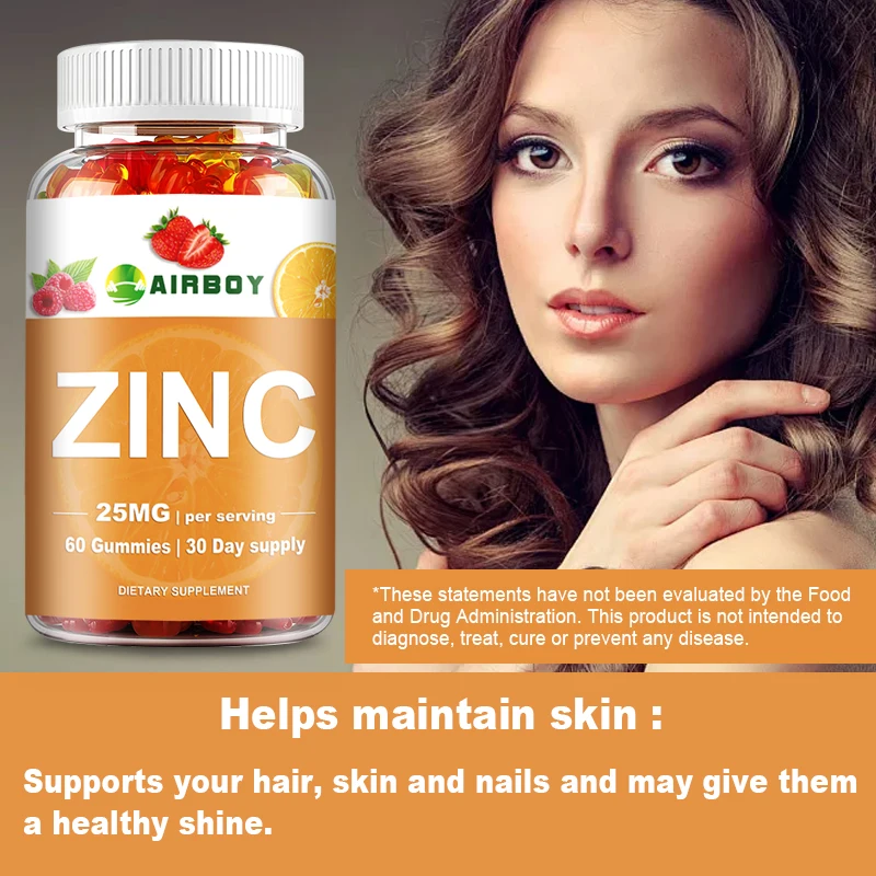 Zinc Gummies - Enhances Brain Function, Improves Mood and Memory, Antioxidant - 60 Gummies