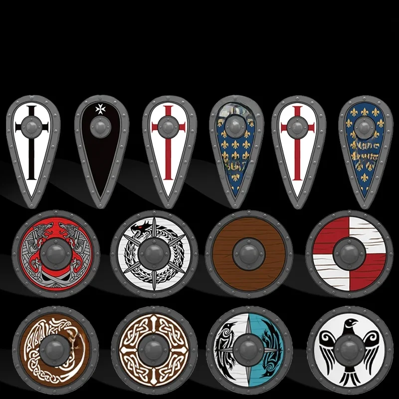 MOC Mittelalterliche Kreuzritter-Schild-Serie Bausteine Militärburg Ritter Soldatenfiguren Krieger Kriegskönig Zubehör Bausteine Spielzeug